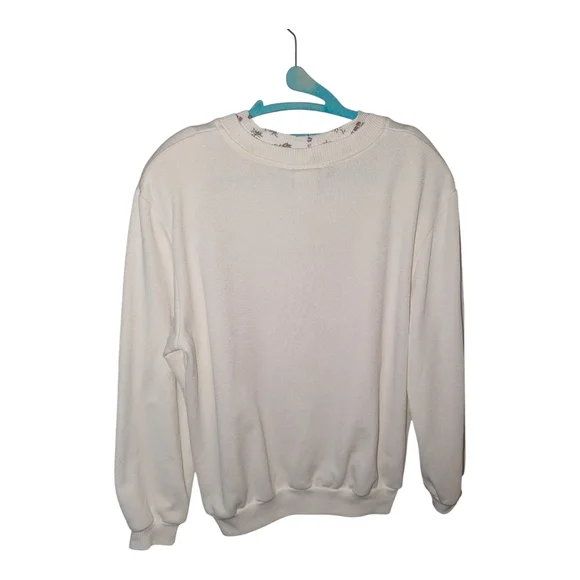 Vintage Teddi Cream Crew Neck Sweater with Patchwork Design Cottage Core - Picture 4 of 5